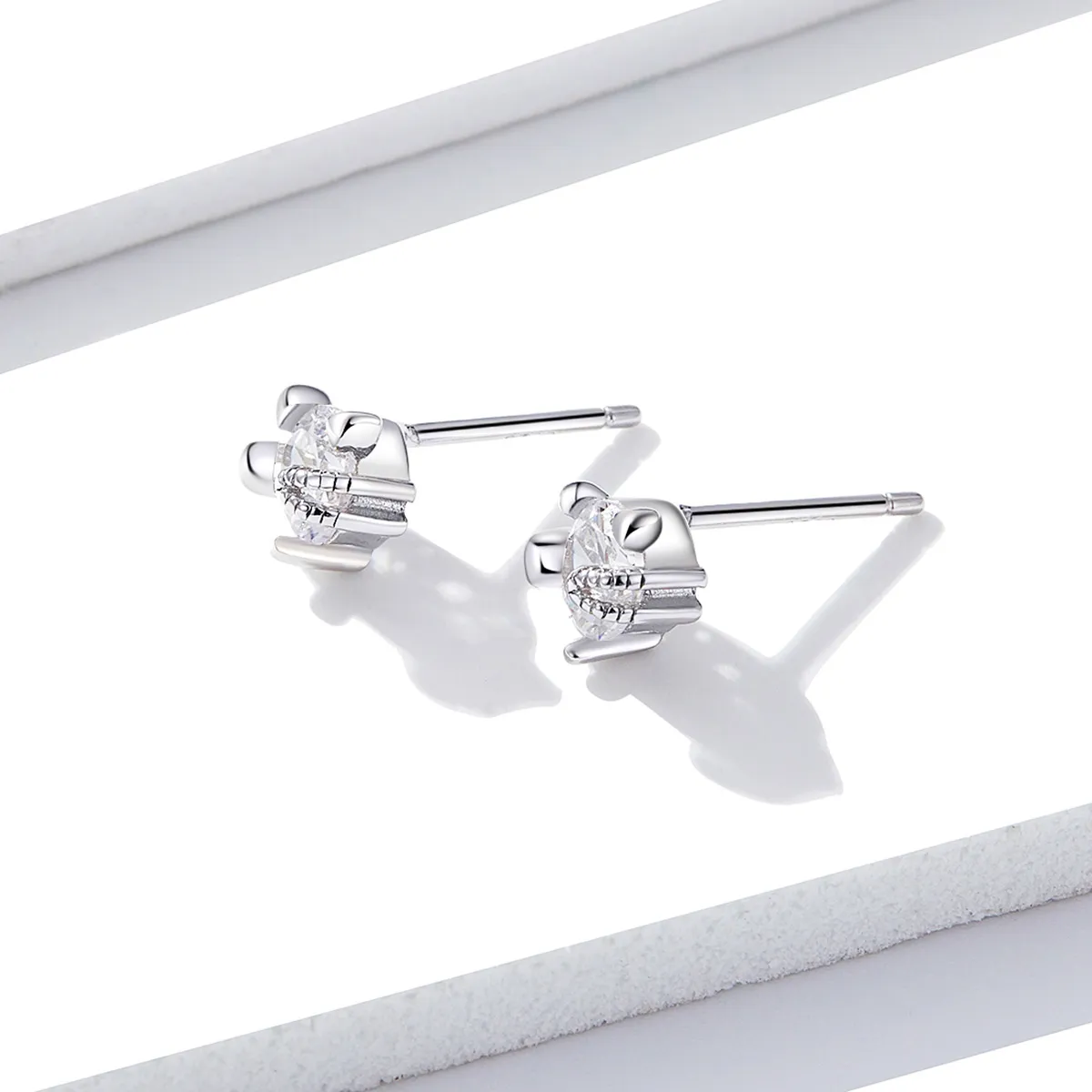 Pandora Style Silver Cute Kitten Stud Earrings - BSE205