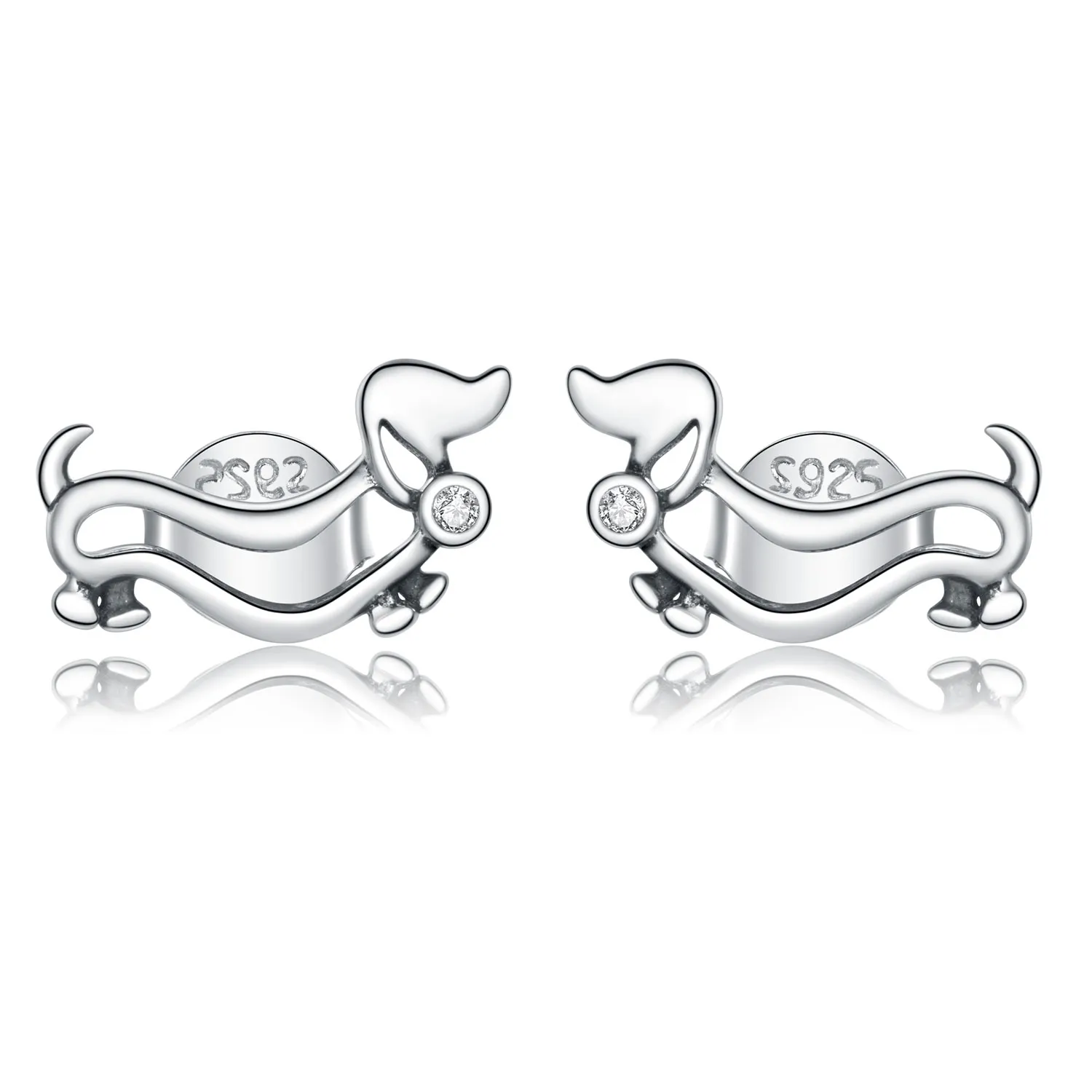 Pandora Style Silver Dachshund Stud Earrings - SCE952