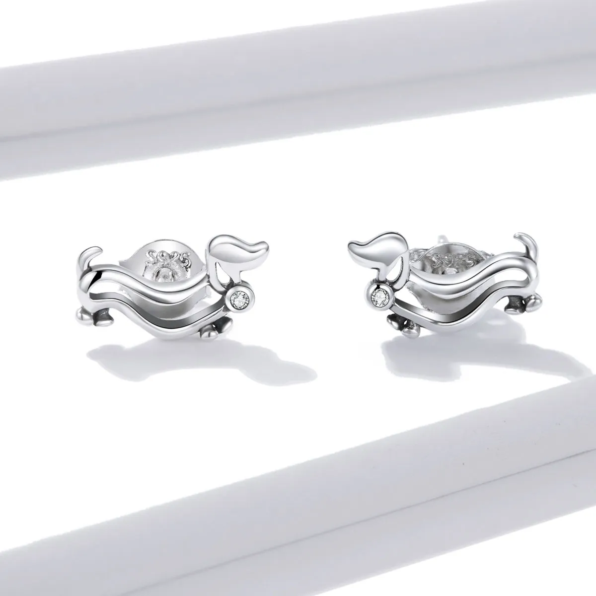 Pandora Style Silver Dachshund Stud Earrings - SCE952