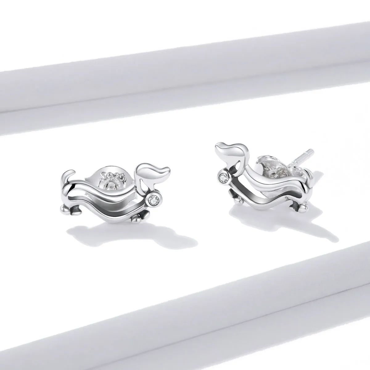 Pandora Style Silver Dachshund Stud Earrings - SCE952