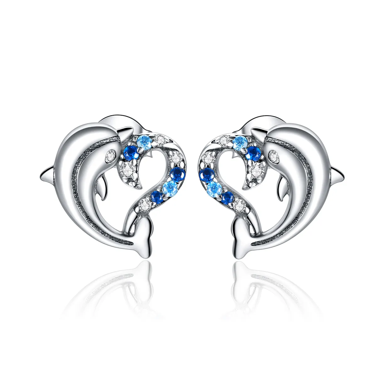 Pandora Style Silver Dolphin Elves Stud Earrings - SCE930