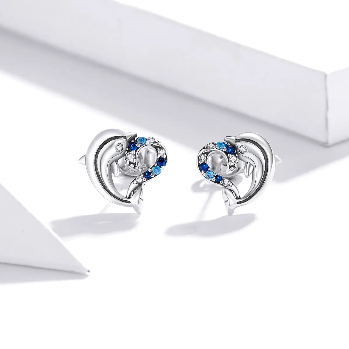 Pandora Style Silver Dolphin Elves Stud Earrings - SCE930