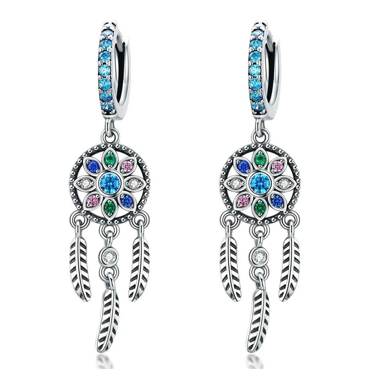 pandora style silver dream catcher dangle earrings sce713