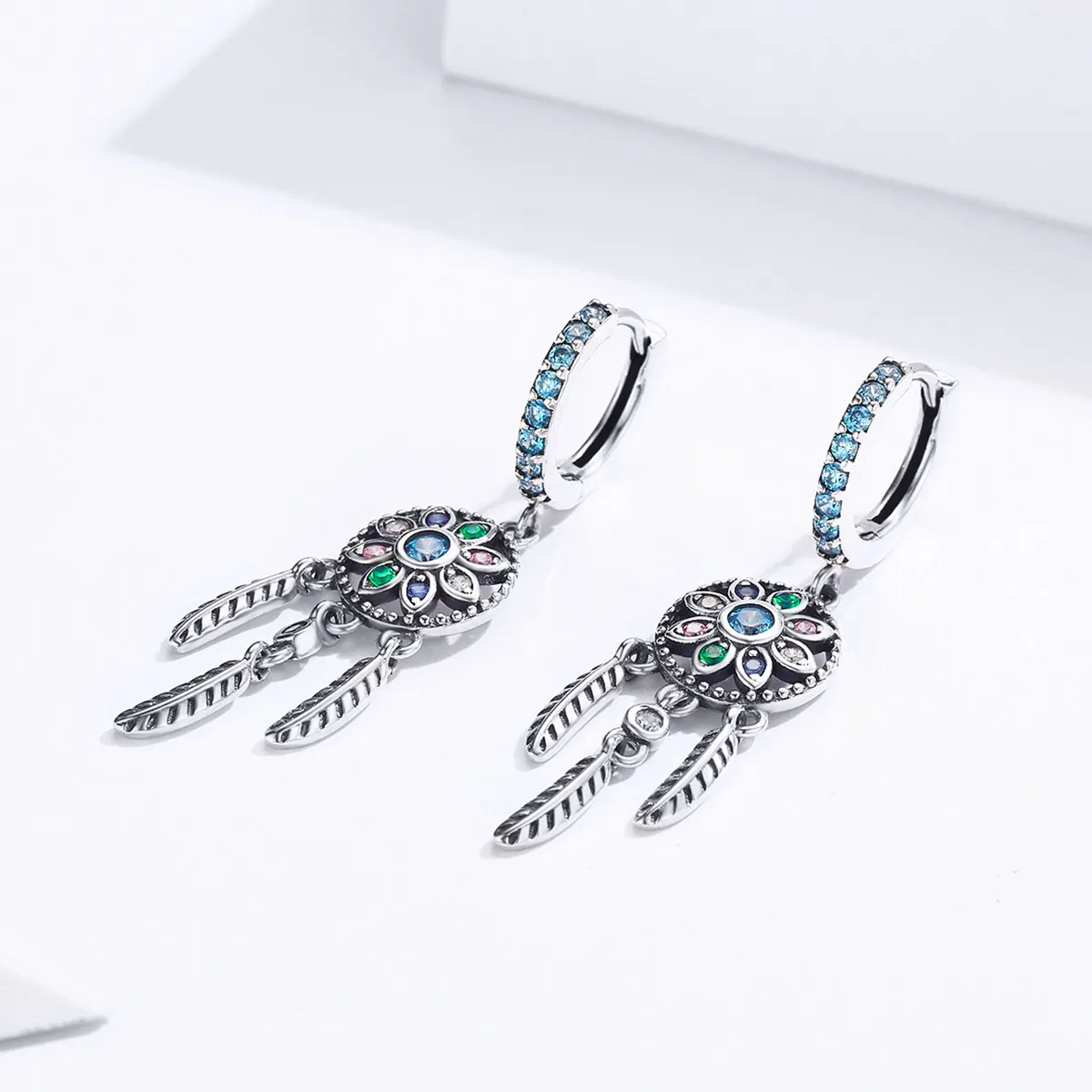 Pandora Style Silver Dream Catcher Dangle Earrings - SCE713