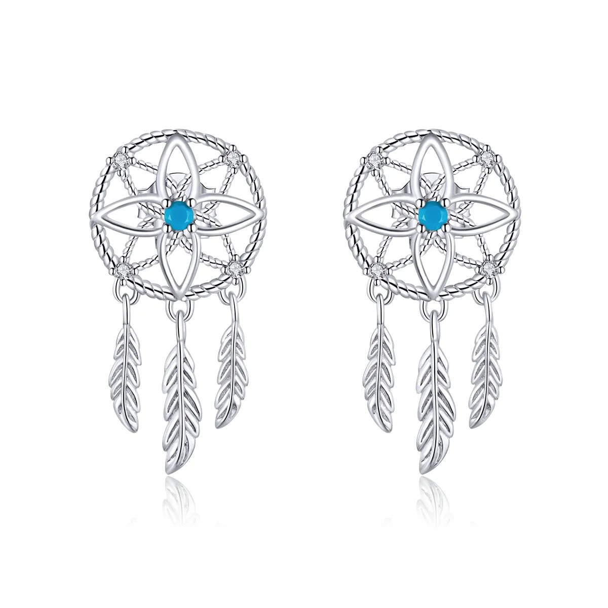 Pandora Style Silver Dreamcatcher Dangle Earrings - BSE339