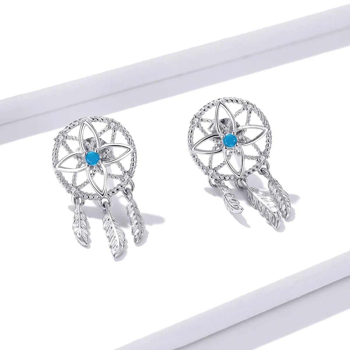 Pandora Style Silver Dreamcatcher Dangle Earrings - BSE339