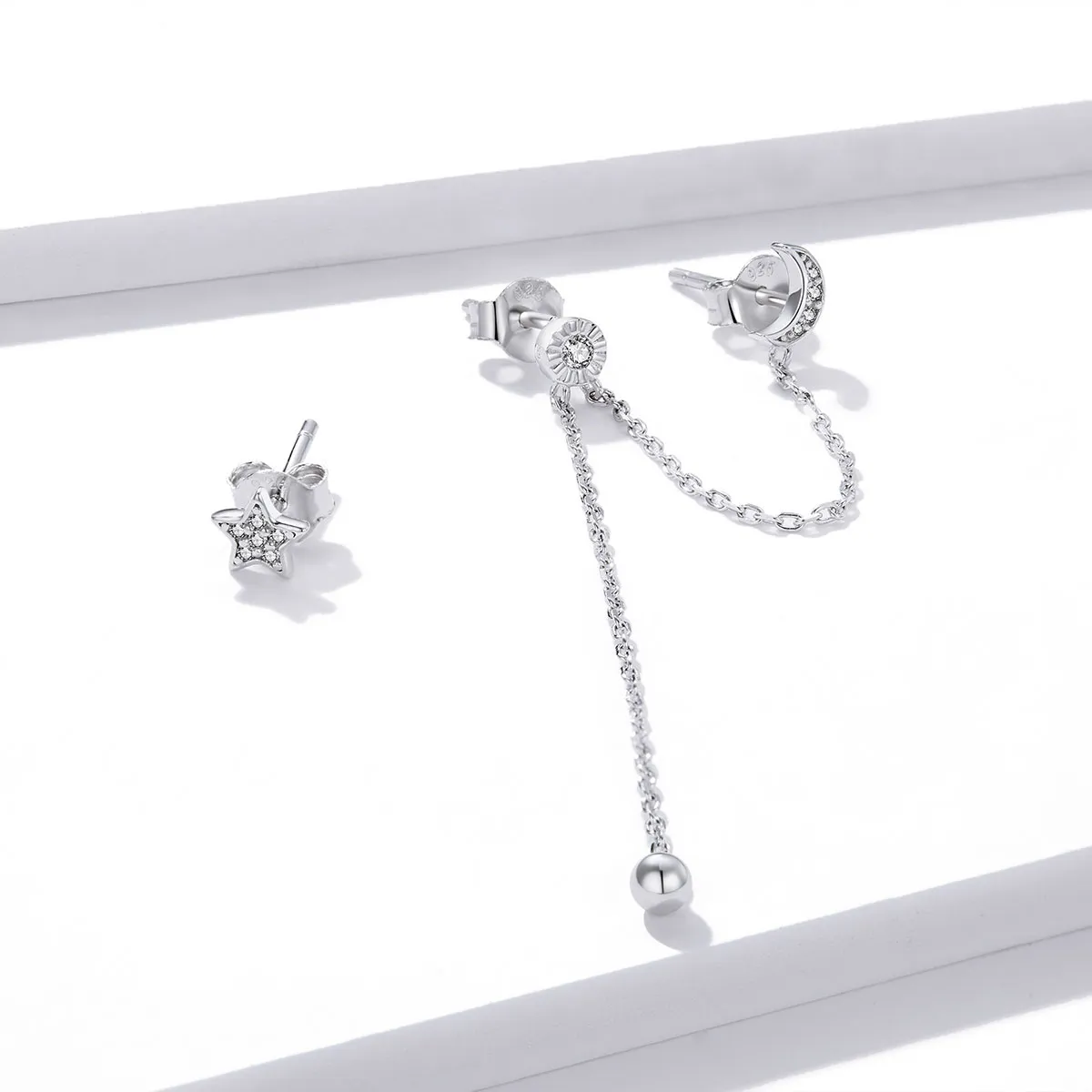 Pandora Style Silver Dreamy Moon & Stars Dangle Earrings - BSE431