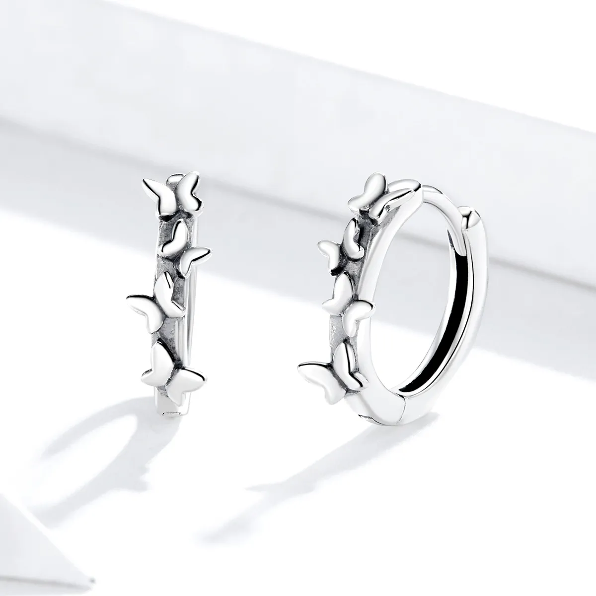 Pandora Style Silver Elegant Butterflies Hoop Earrings - SCE927