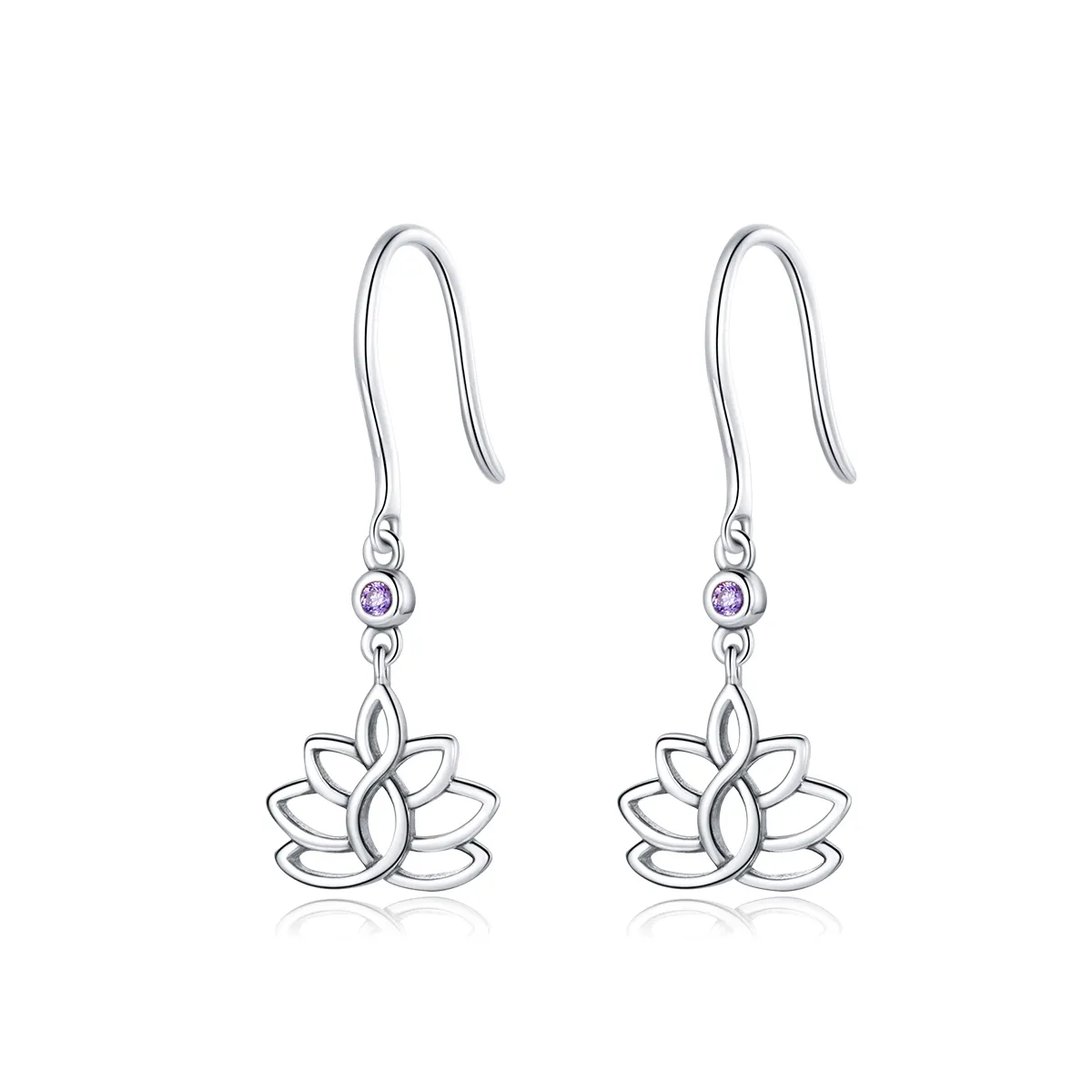 Pandora Style Silver Elegant Lotus Flowers Dangle Earrings - BSE451