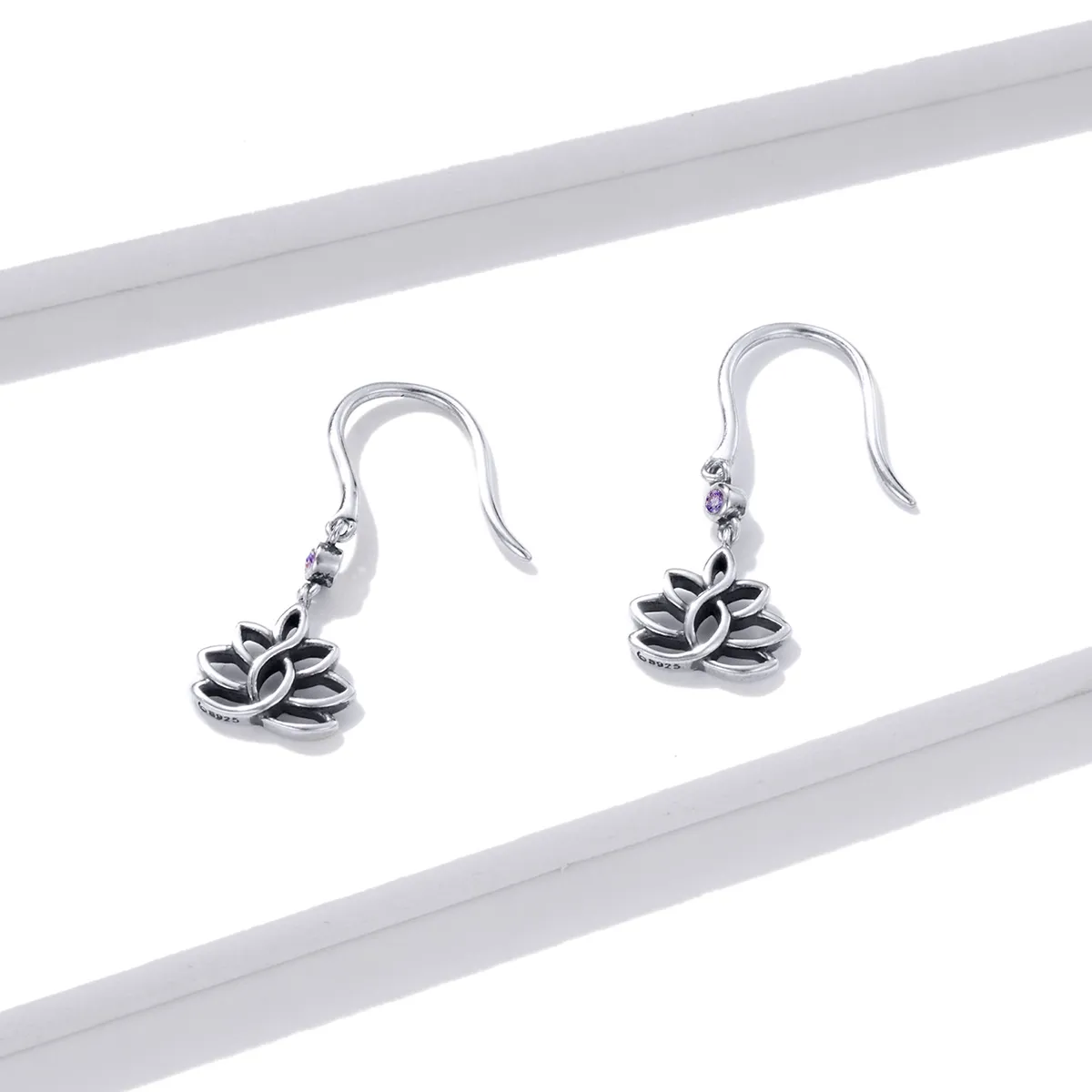 Pandora Style Silver Elegant Lotus Flowers Dangle Earrings - BSE451