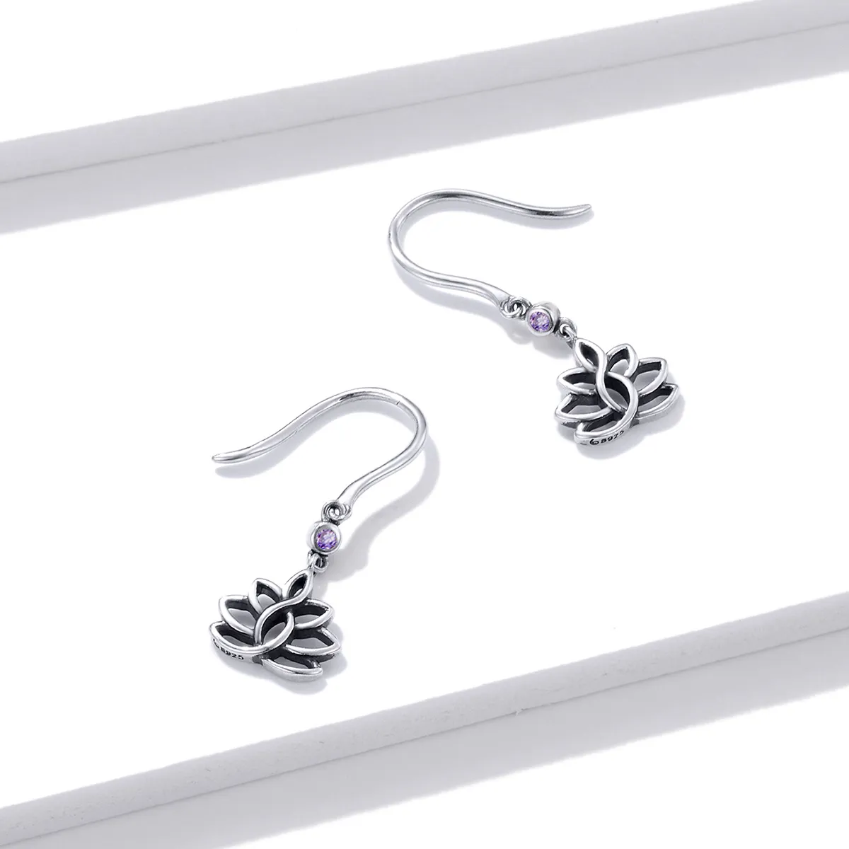 Pandora Style Silver Elegant Lotus Flowers Dangle Earrings - BSE451