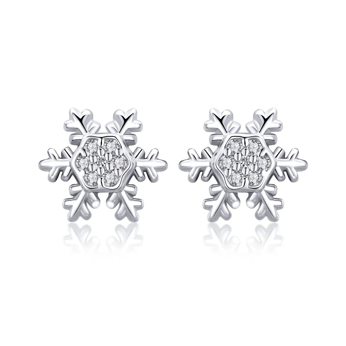 Pandora Style Silver Elegant Snowflakes Stud Earrings - BSE009