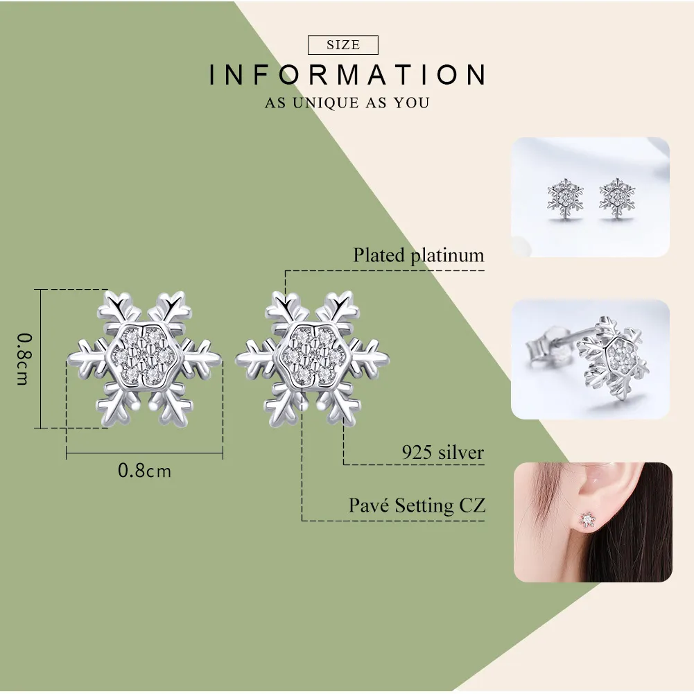 Pandora Style Silver Elegant Snowflakes Stud Earrings - BSE009