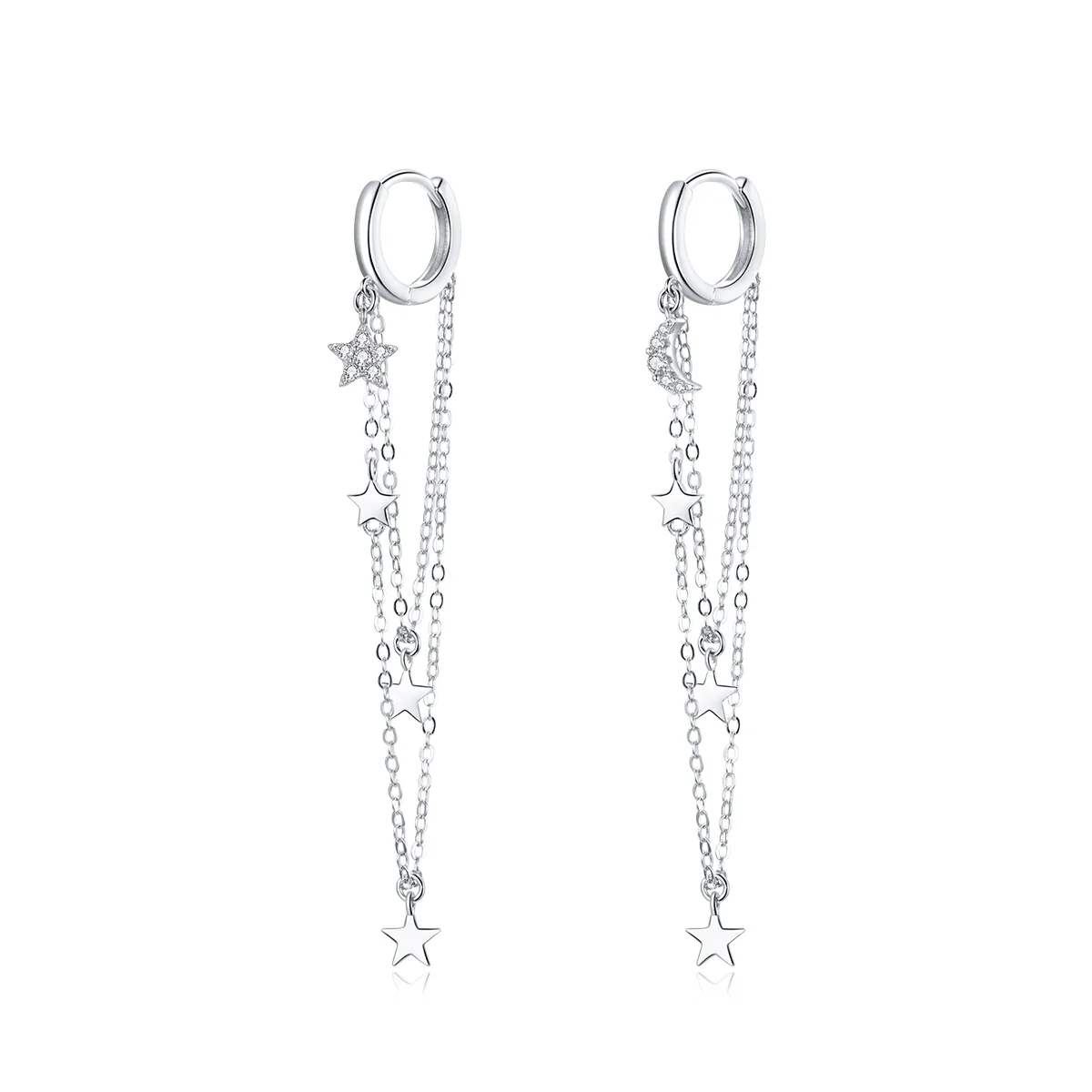 pandora style silver elegant star moon dangle earrings sce982