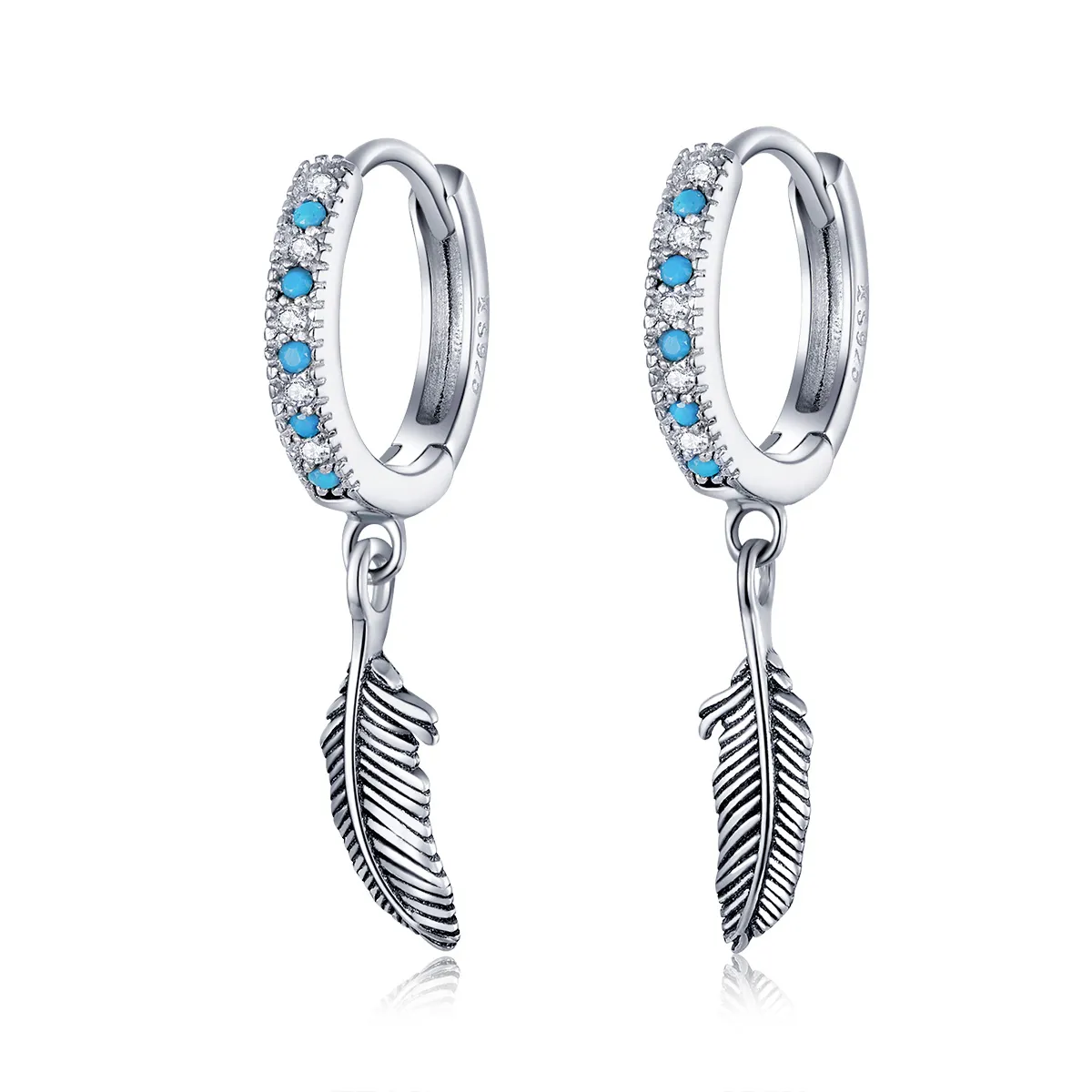 Pandora Style Silver Feather Dangle Earrings - SCE898