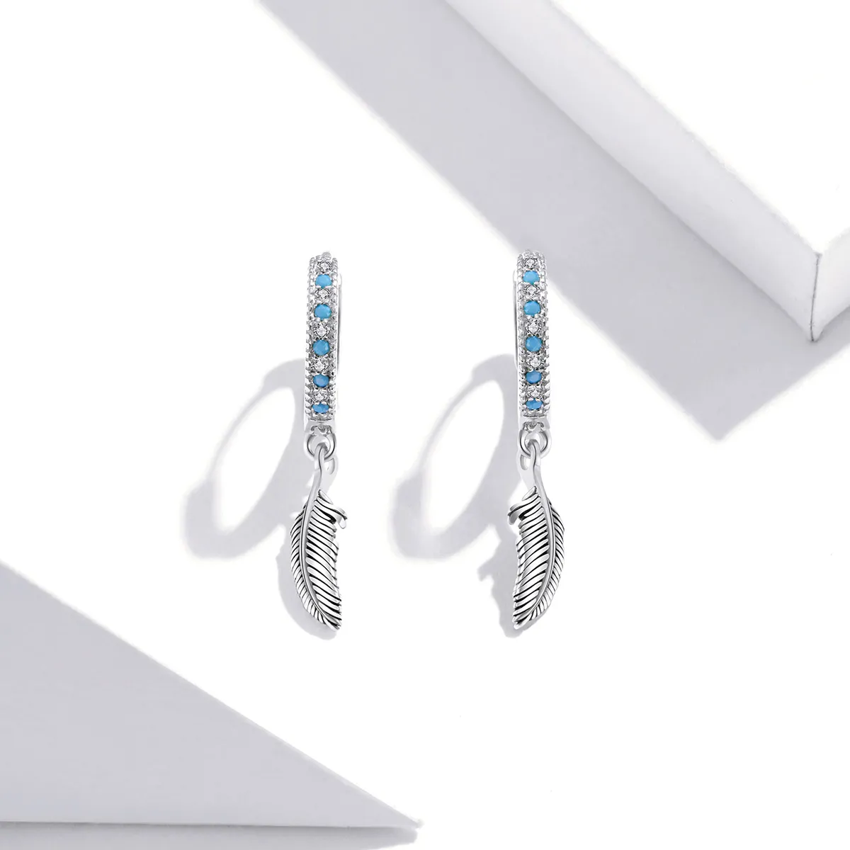 Pandora Style Silver Feather Dangle Earrings - SCE898