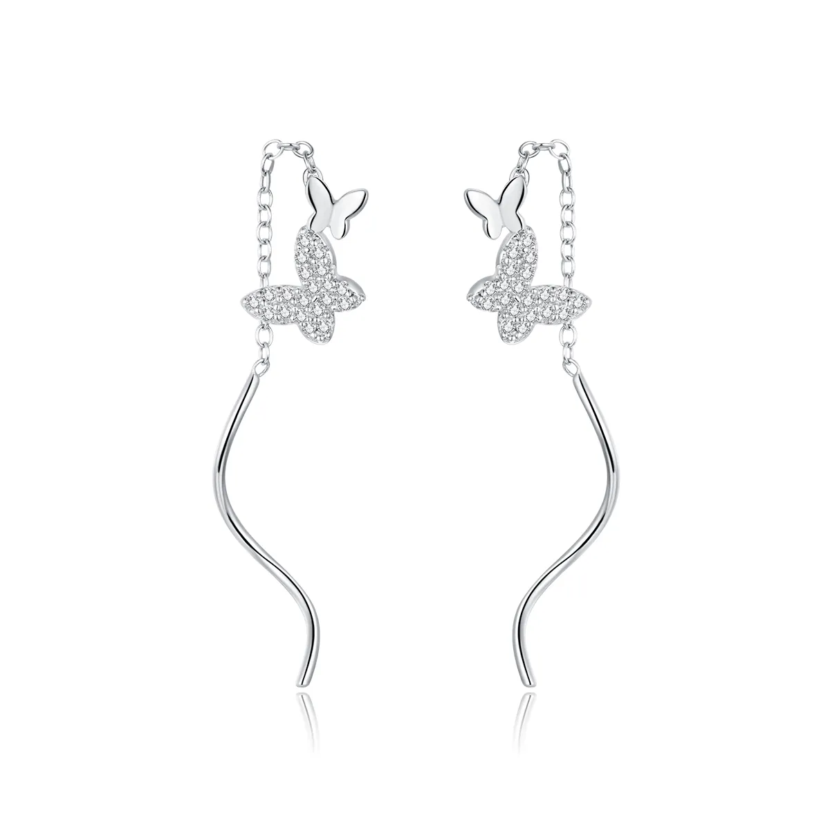 pandora style silver flying butterflies dangle earrings bse436