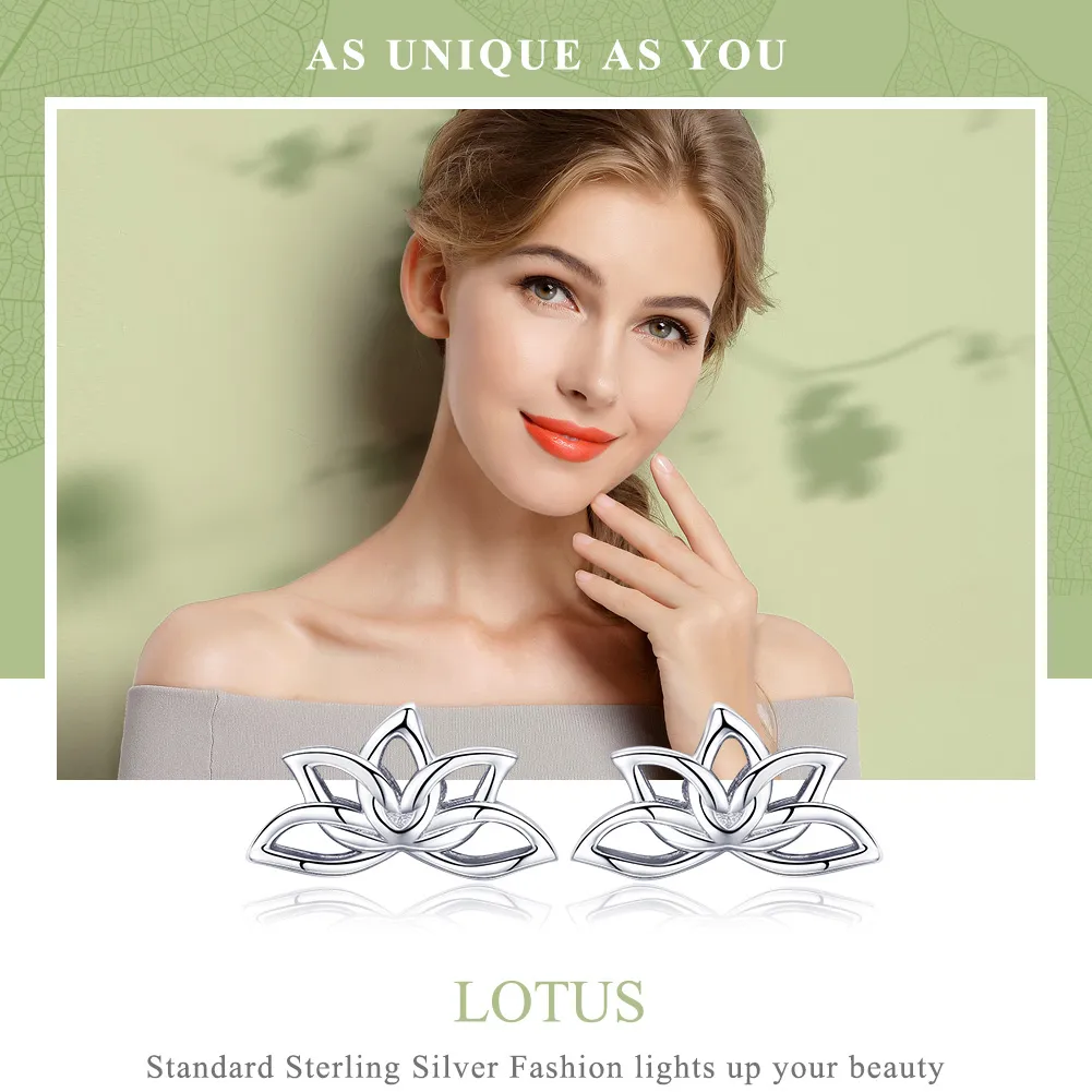 Pandora Style Silver Fresh Lotus Stud Earrings - BSE024