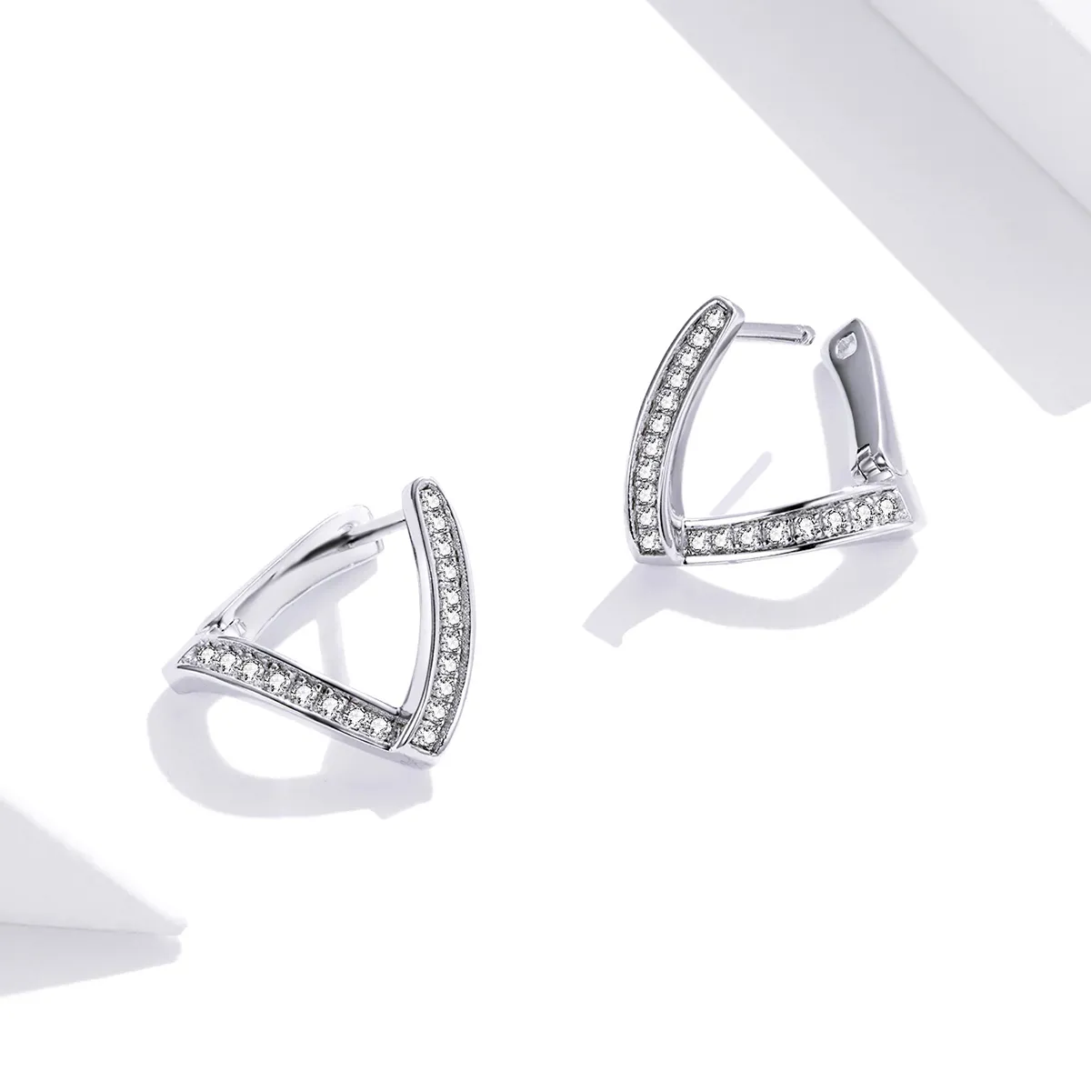 Pandora Style Silver Geometric Hoop Earrings - SCE975