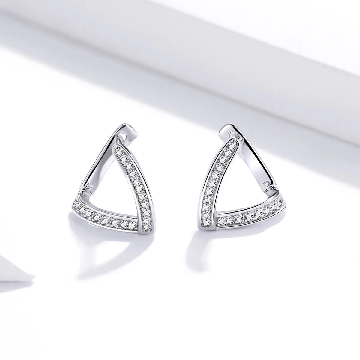 Pandora Style Silver Geometric Hoop Earrings - SCE975