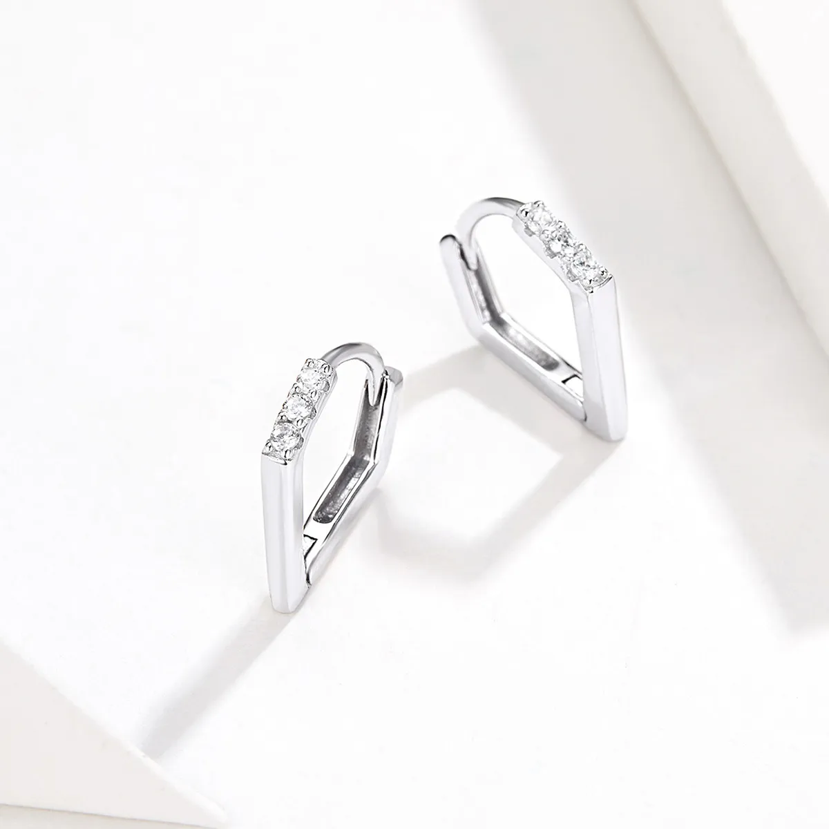 Pandora Style Silver Geometry Hoop Earrings - BSE162