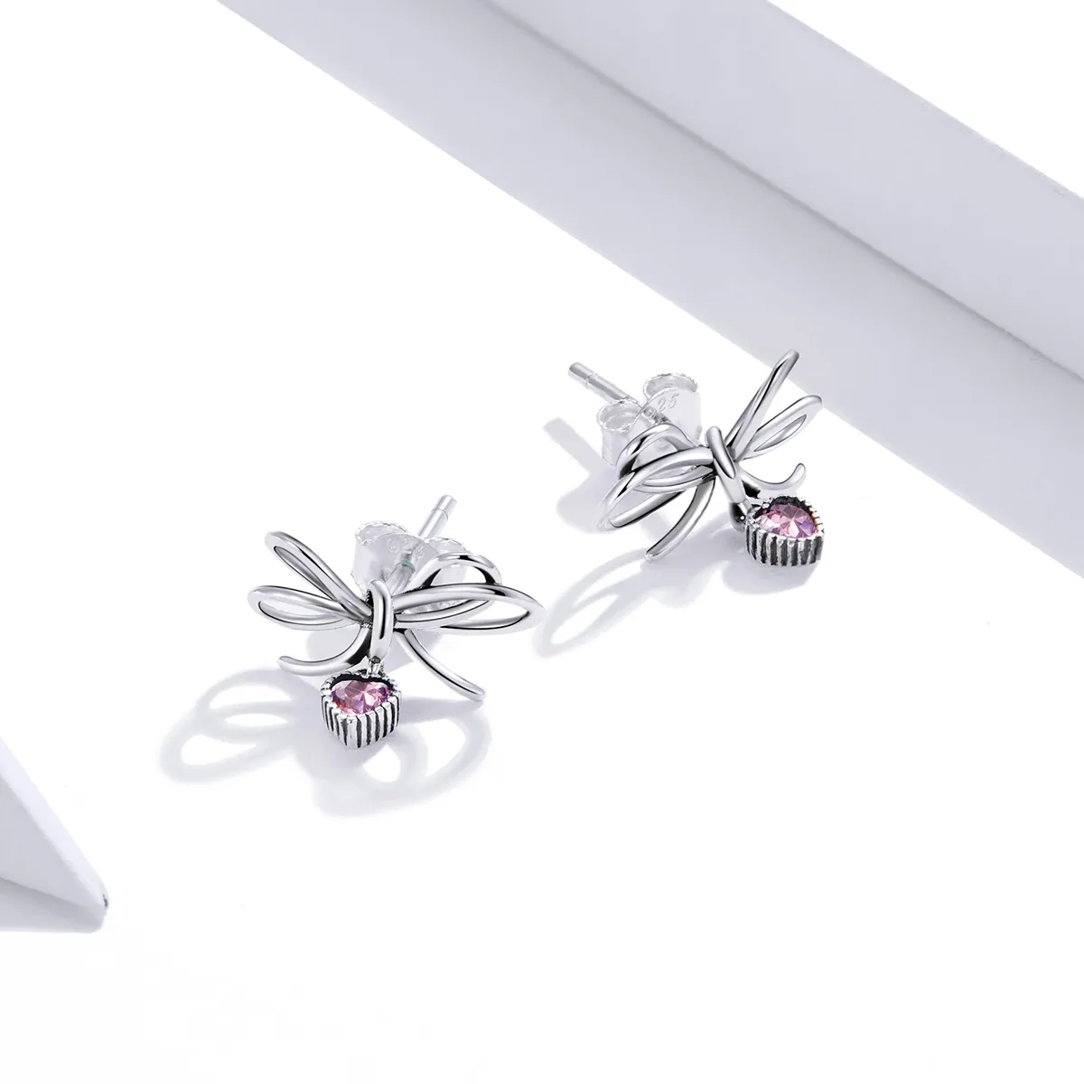 Pandora Style Silver Gift With Bow Stud Earrings - SCE962