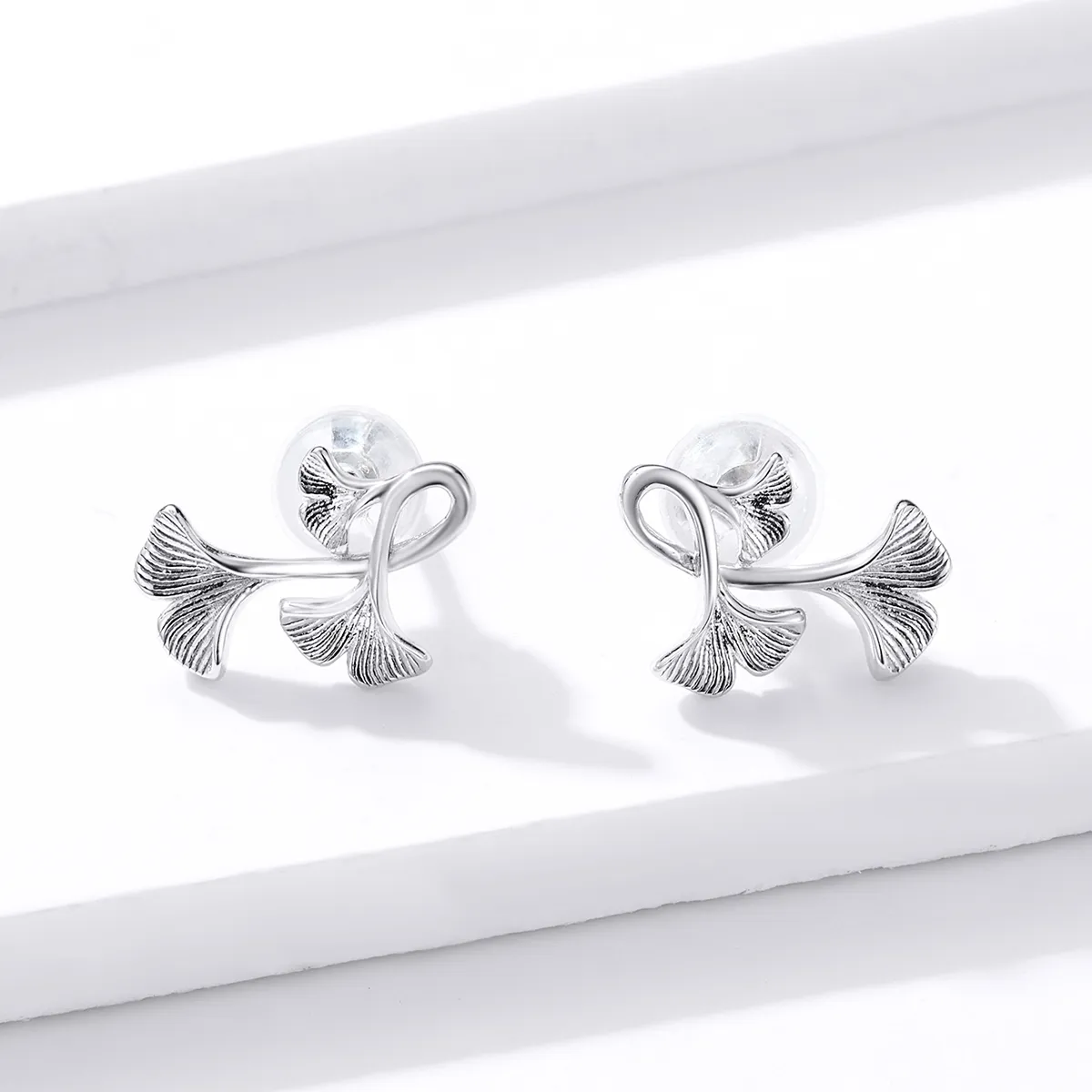 Pandora Style Silver Ginkgo Leaf Stud Earrings - BSE328