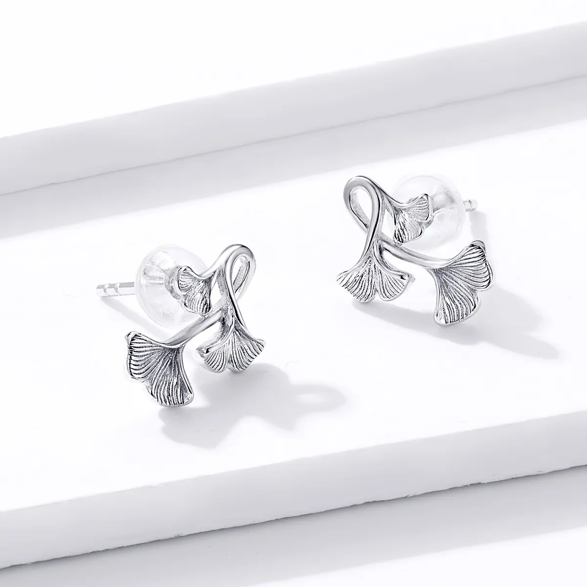 Pandora Style Silver Ginkgo Leaf Stud Earrings - BSE328