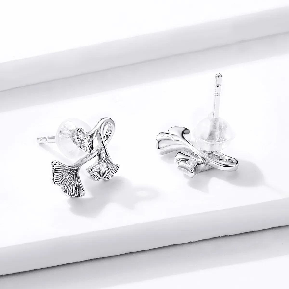 Pandora Style Silver Ginkgo Leaf Stud Earrings - BSE328