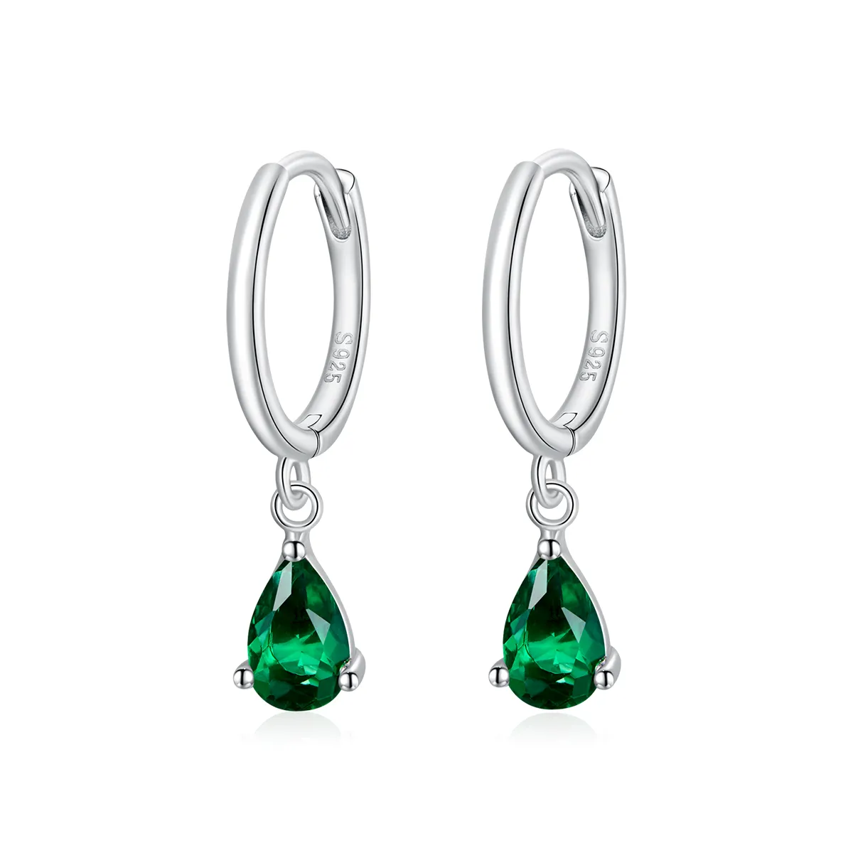 Pandora Style Silver Green Drop Dangle Earrings - SCE1018-GN