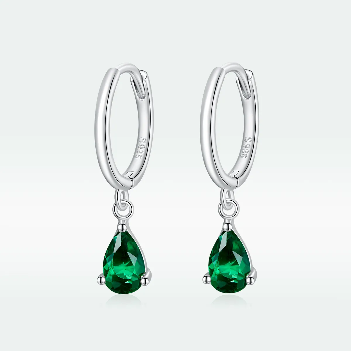 Pandora Style Silver Green Drop Dangle Earrings - SCE1018-GN