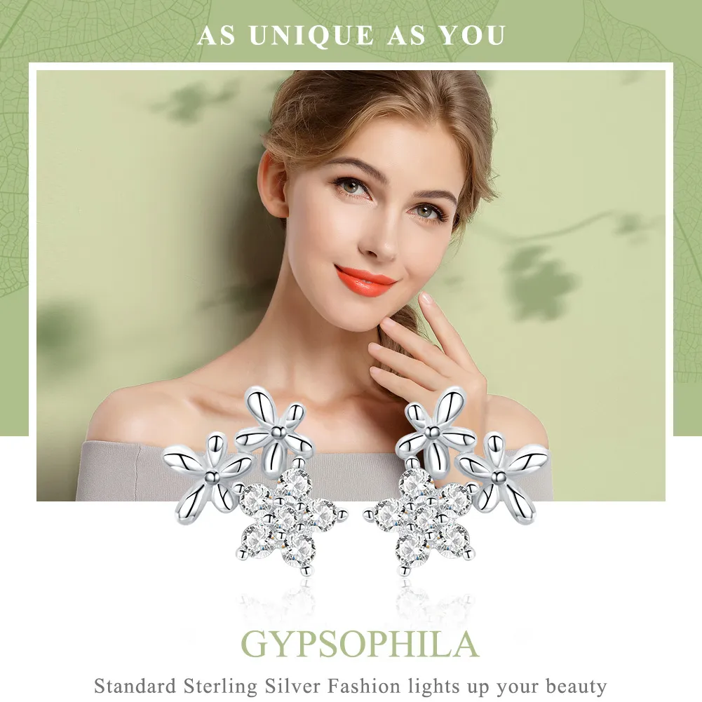 Pandora Style Silver Gypsophila Stud Earrings - BSE030