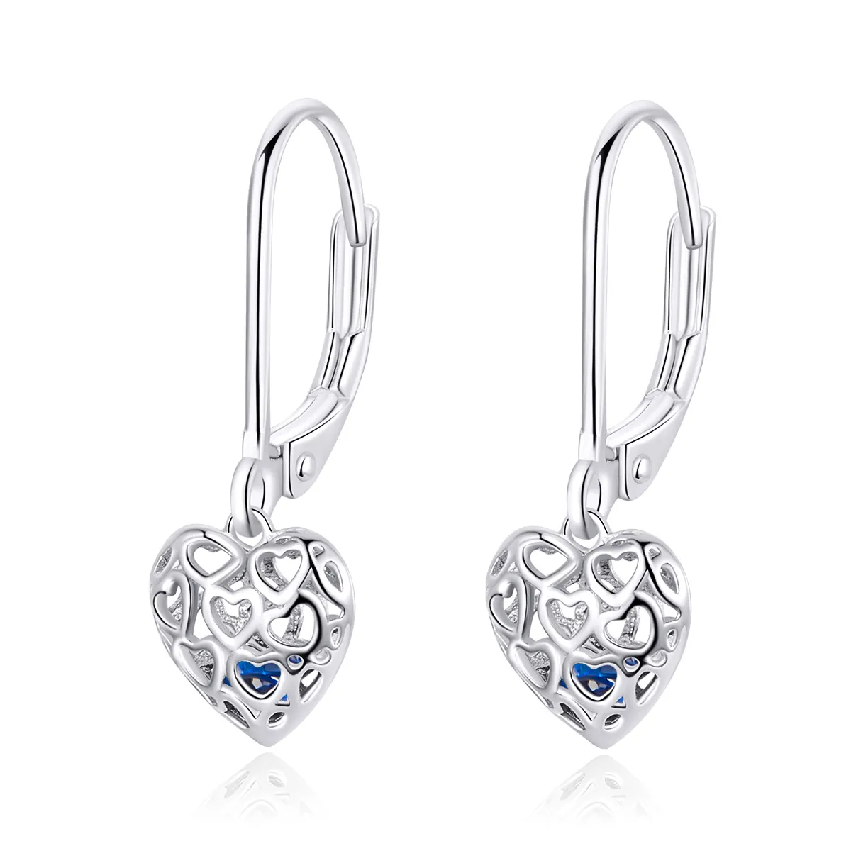 Pandora Style Silver Heart Shape Dangle Earrings - SCE746