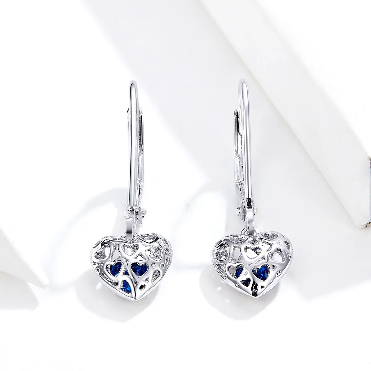 Pandora Style Silver Heart Shape Dangle Earrings - SCE746