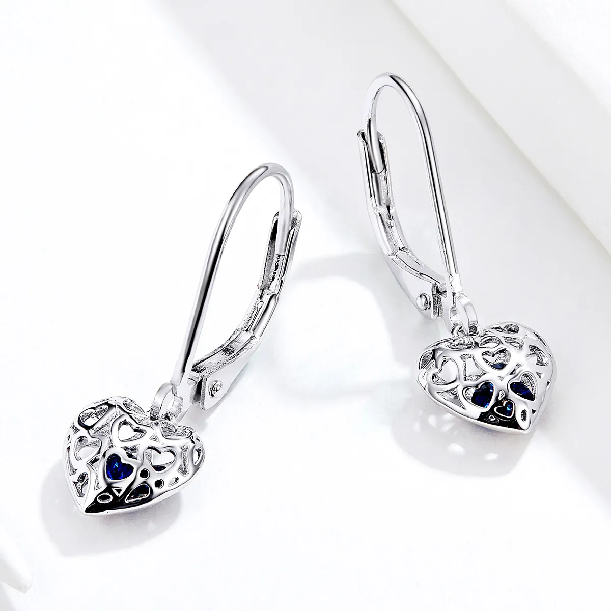 Pandora Style Silver Heart Shape Dangle Earrings - SCE746