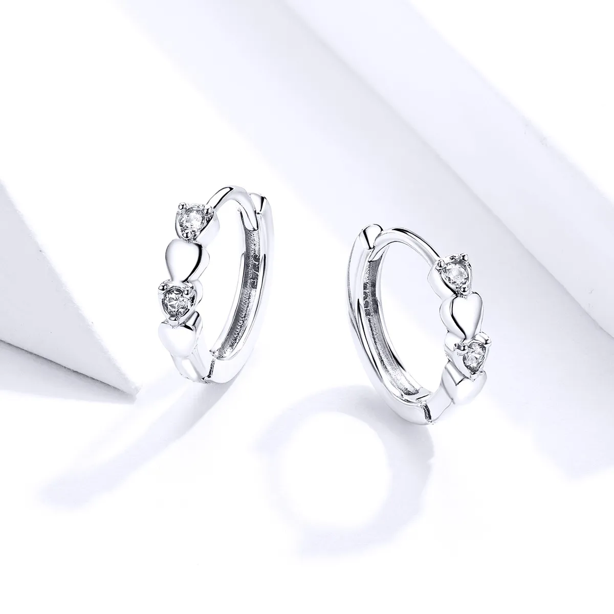 Pandora Style Silver Heart Shape Hoop Earrings - SCE777