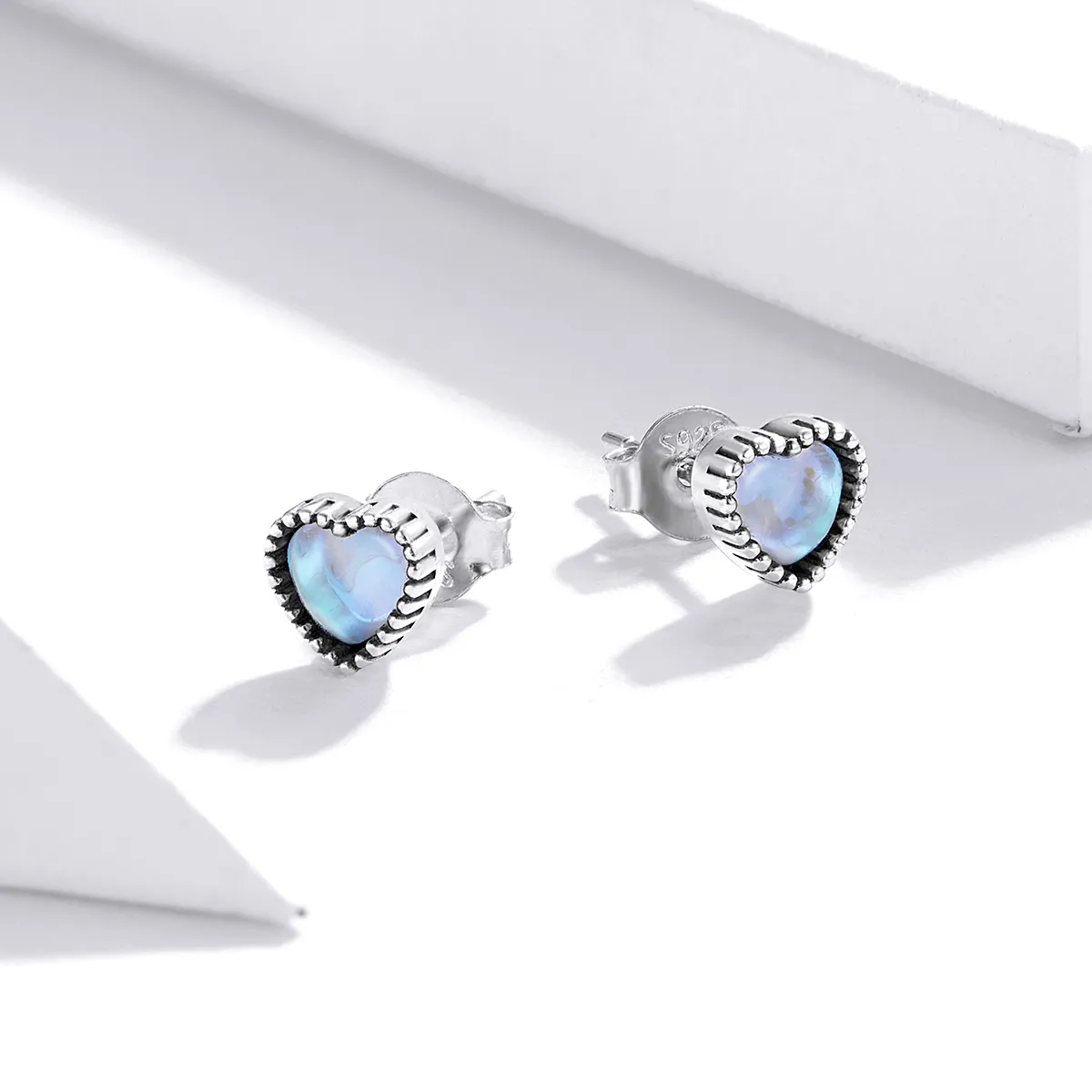 Pandora Style Silver Hearts of glass Stud Earrings - SCE929