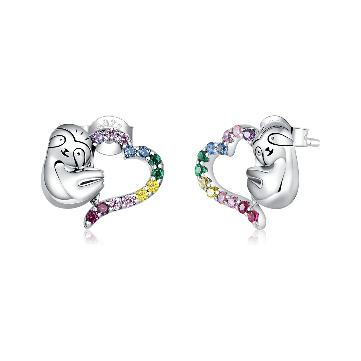 pandora style silver heartshaped little sloth stud earrings sce885