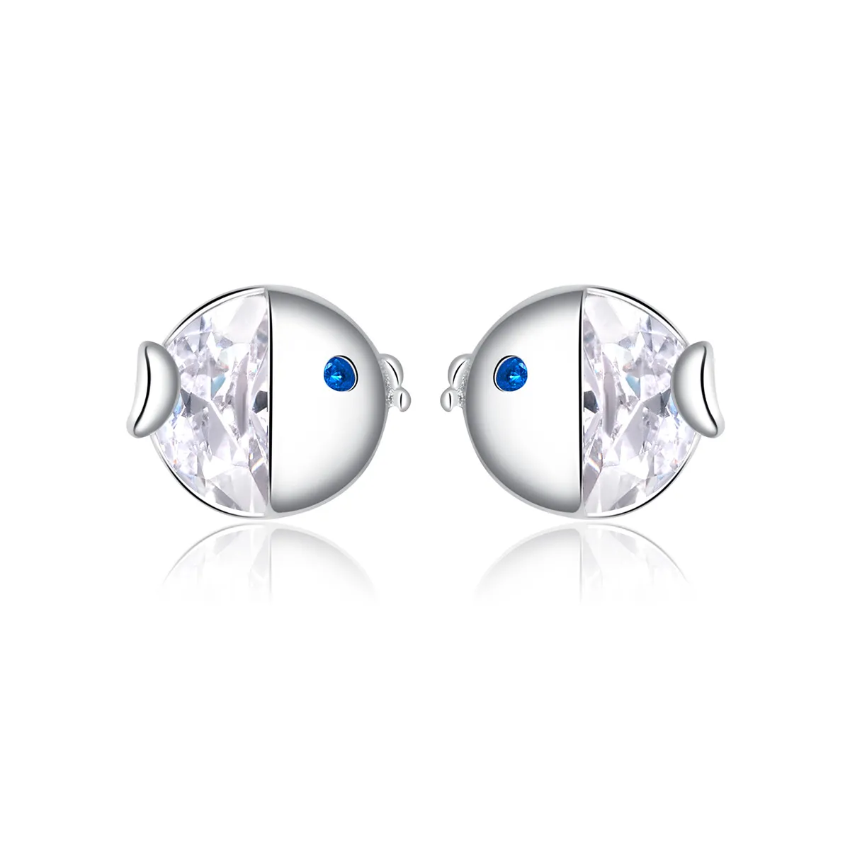 Pandora Style Silver Kissing Fish Stud Earrings - BSE204