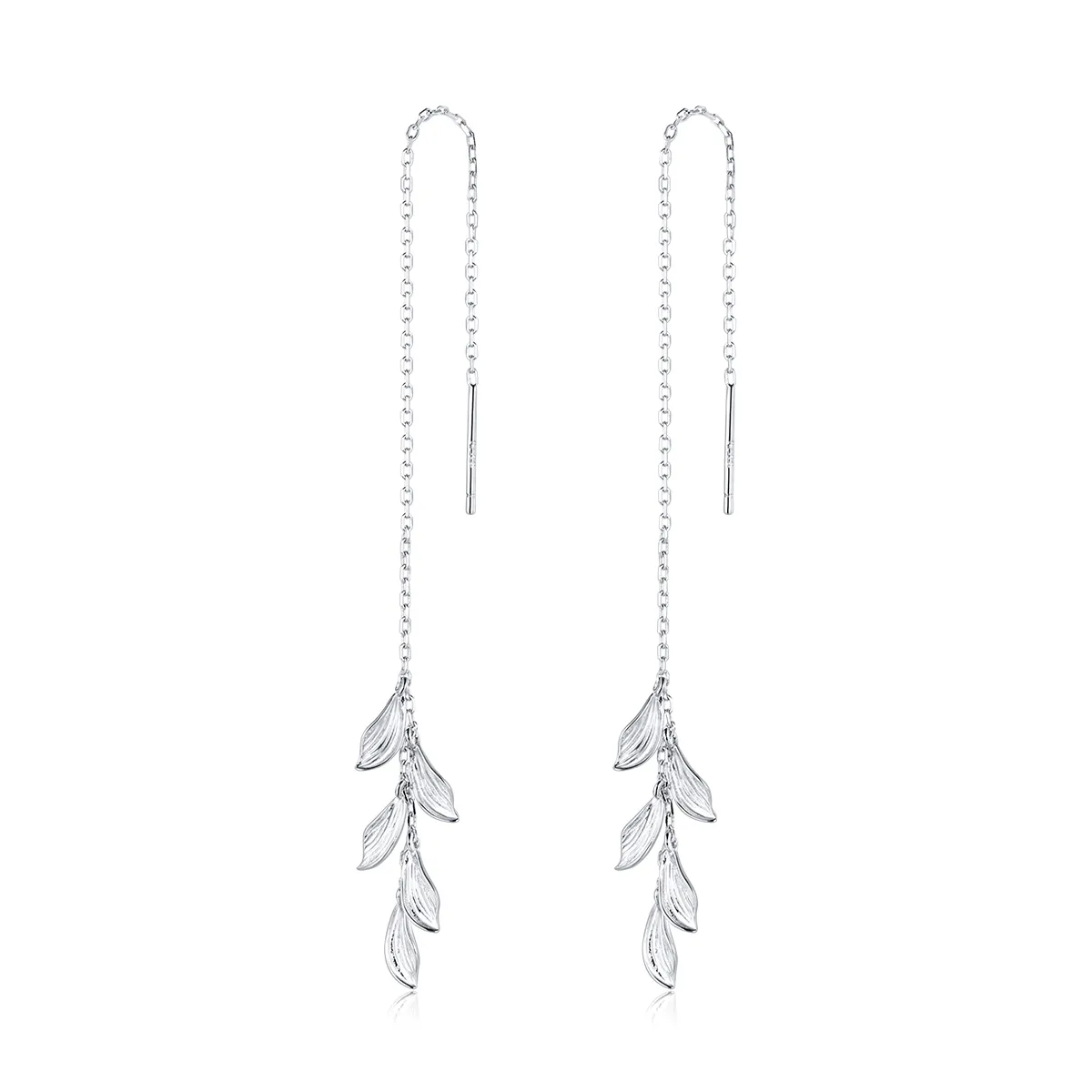 Pandora Style Silver Leaves Dangle Earrings - SCE987