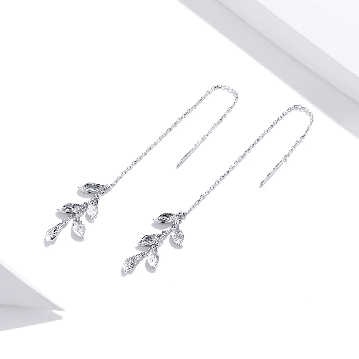 Pandora Style Silver Leaves Dangle Earrings - SCE987