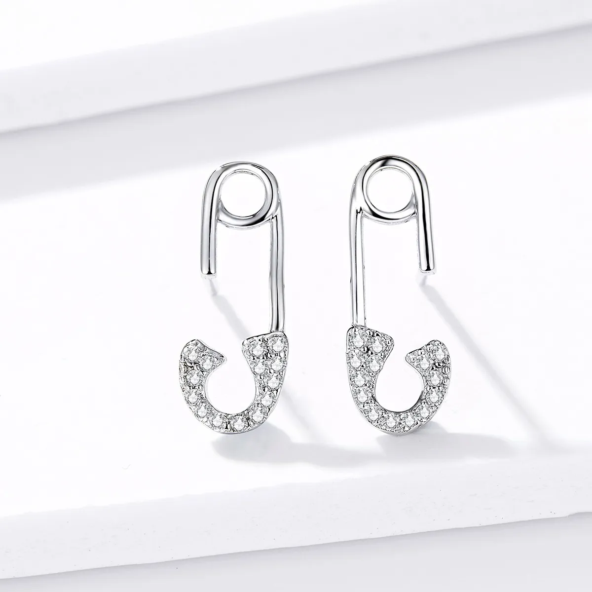 Pandora Style Silver Love safety pin Stud Earrings - BSE284