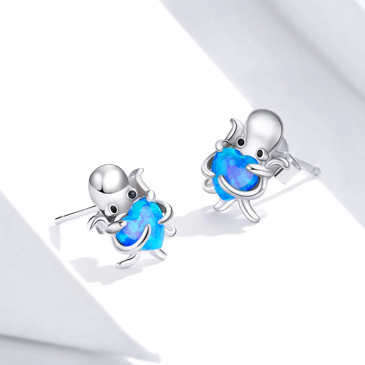 Pandora Style Silver Lovely Octopus Stud Earrings - SCE881