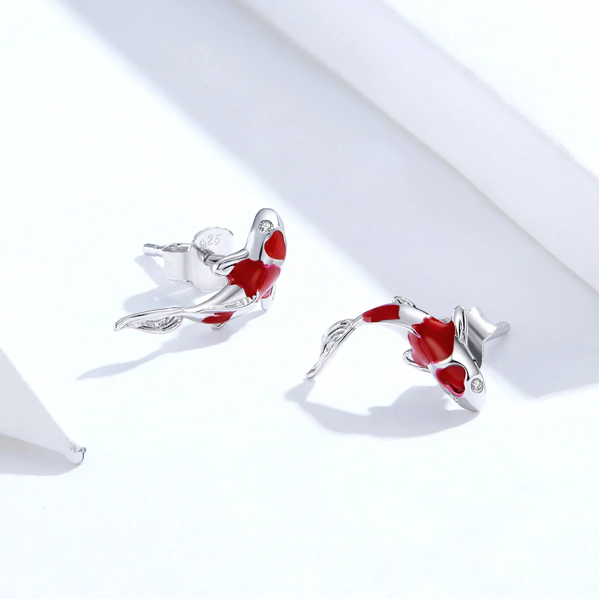 Pandora Style Silver Lucky Koi Stud Earrings - SCE812