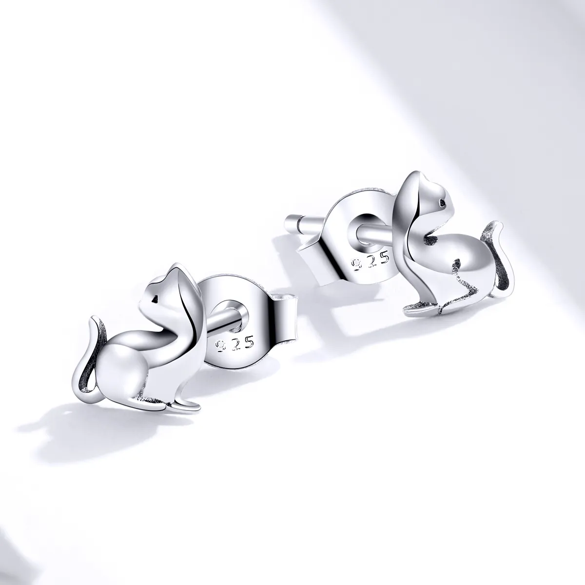 Pandora Style Silver Mischievous Cat Stud Earrings - SCE832