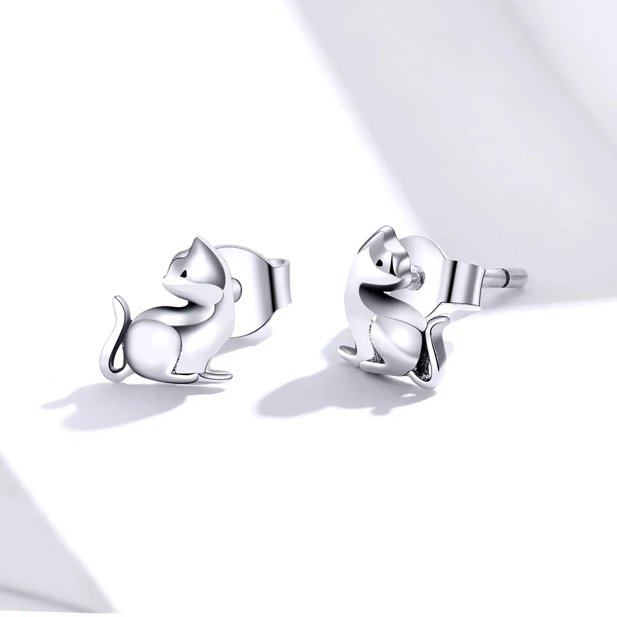 Pandora Style Silver Mischievous Cat Stud Earrings - SCE832