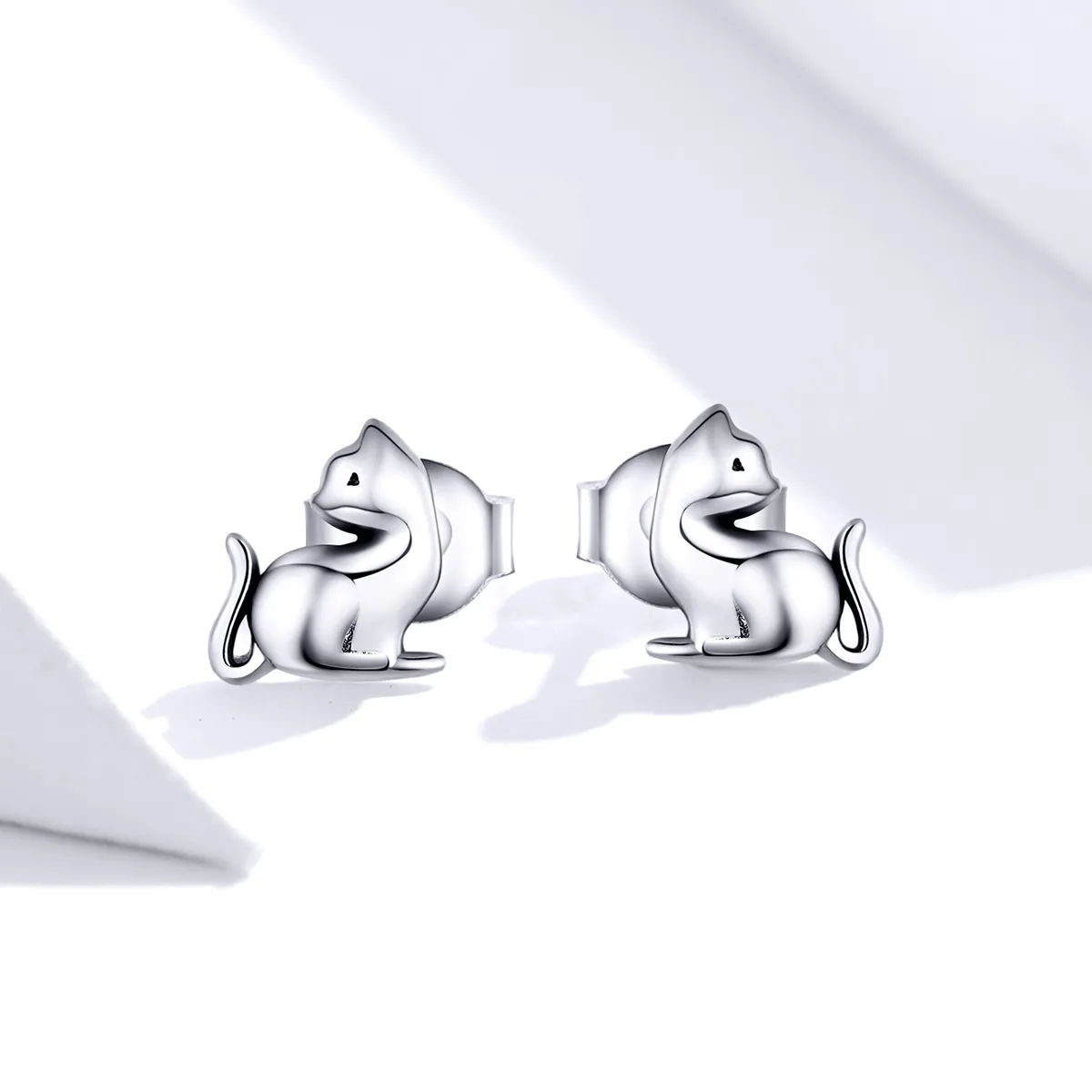 Pandora Style Silver Mischievous Cat Stud Earrings - SCE832