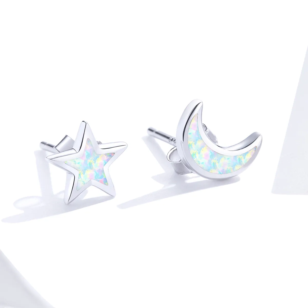 Pandora Style Silver Moon And Star Stud Earrings - SCE875