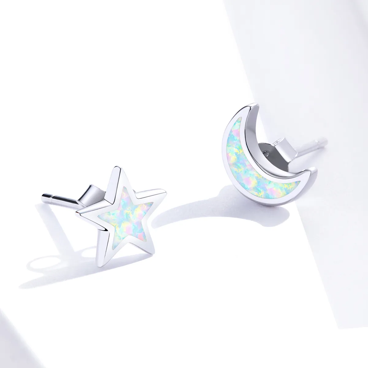 Pandora Style Silver Moon And Star Stud Earrings - SCE875