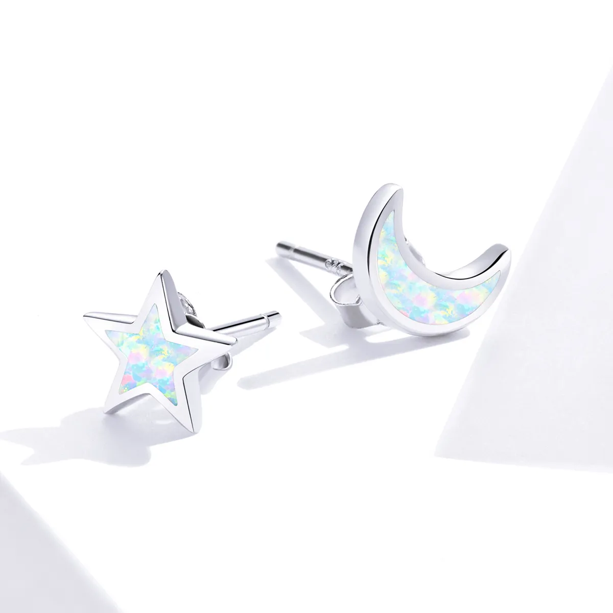 Pandora Style Silver Moon And Star Stud Earrings - SCE875